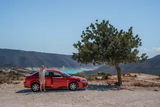 Driving a rental car through the Cypriot countryside