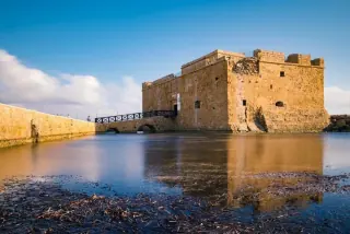 Paphos harbour beside the medieval castle, a starting point for boat cruises