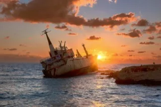 The EDRO III shipwreck at sunset on the Paphos coast
